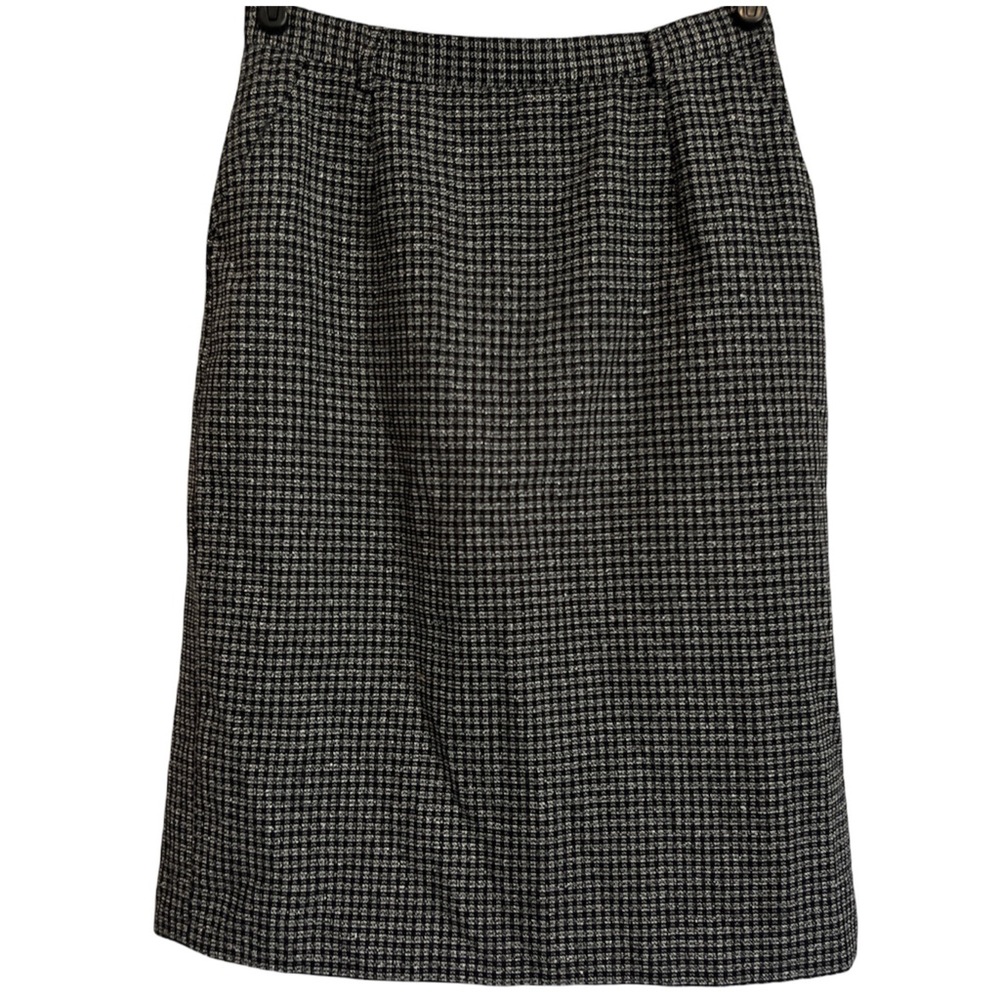 Vtg Pendleton Tweed Pencil Skirt Wool Blend Black White Pull On Size 6